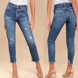 AGOLDE Feel Good  Distressed Raw Hem Button Fly  Cropped Jeans 25